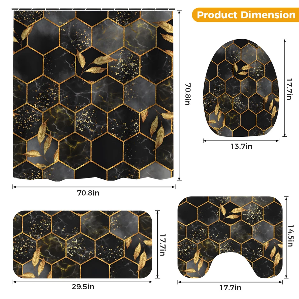 4pcs Bathroom Shower Curtain Set with Rugs(Bath Mat,U Shape&Toilet Lid Cover Mat - Image 2 of 4