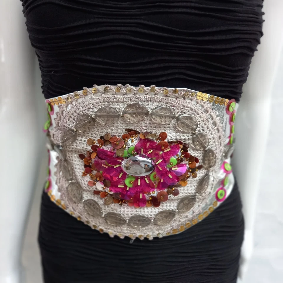 cintura alta grande bustier accessori da donna firmate elegante macramè ricamato - Immagine 2 di 4