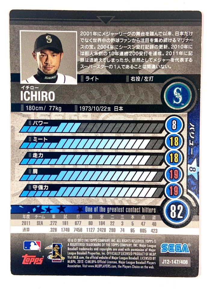 Ichiro Suzuki 2012 Topps SEGA Card-Gen Seattle Mariners #J12-147/408 - Image 2 of 3