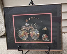 Artist Joel Zaretsky Framed Metallic Signed Painting - Unicycle Meets Bicycle