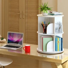 360° 2-Layer Rotating Bookshelf Bookcase,Freestanding Storage Shelf Display Rack