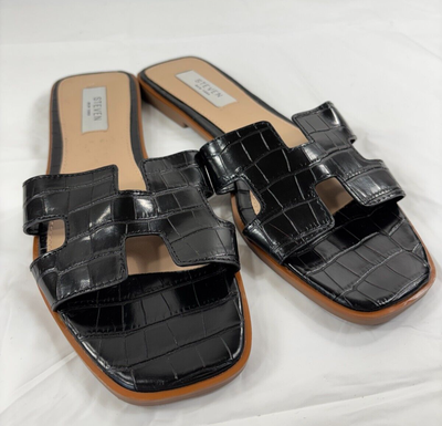 Steven New York Harlien Croc Embossed Slide Sandals Black Size 9 | eBay