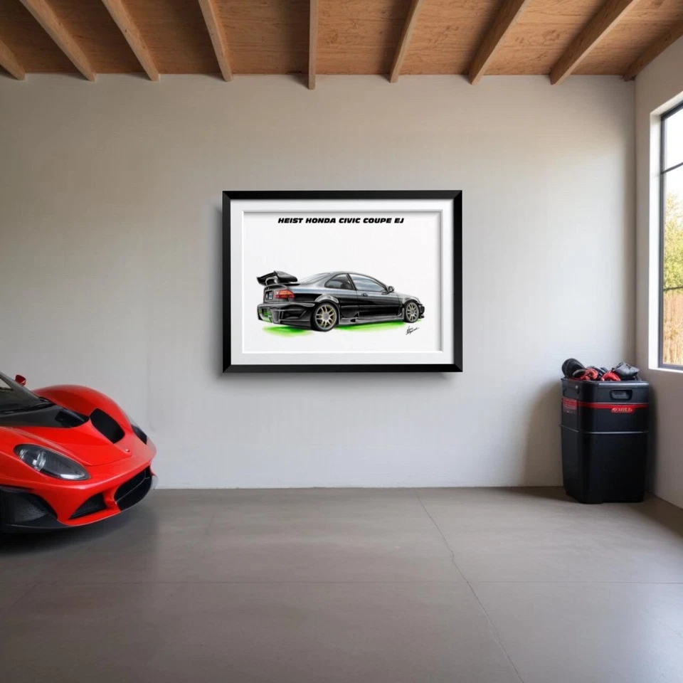 Fast and Furious car art poster: HONDA CIVIC EJ1 COUPE (green neon) - Image 3 of 4