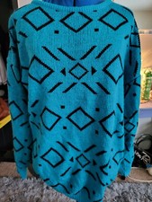 Vintage 90s Boundary Waters Aqua  Black Geometrical Design Seater sz L Womens
