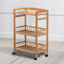 Kitchen Mobile Rolling Serving Cart Storage 3 Tiers Standing Wood Color