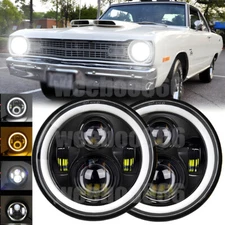 Pair 7" Round Projector LED Headlights Hi/Lo Beam For Dodge Dart 64-1976 Raider