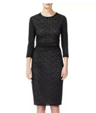 Reiss 1971 Zoe Black Textured Dress Size 8 Bodycon Lined VGC Classic LBD