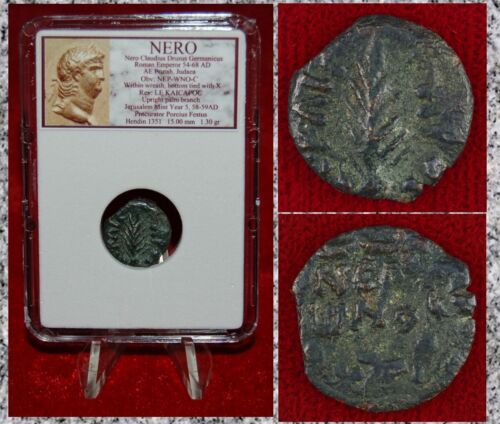 Ancient Judaean Coin Of NERO Bronze Prutah Jerusalem Mint 58-59AD - Afbeelding 1 van 4