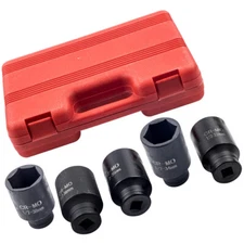 5x 1/2'' Drive 6 POINT Deep Spindle Axle Nut Socket Kit  33 34 35 36 38mm