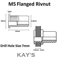 RIVNUTS NUTSERTS RIVET NUTS STEEL ALUMINIUM OR STAINLESS M3 M4 M5 M6 M8 M10 M12