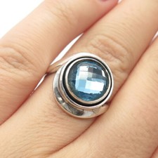 925 Sterling Silver Vintage Blue Glass Ring Size 7.25