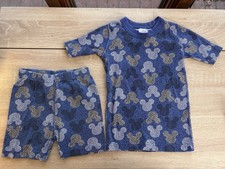 Hanna Andersson Boys Blue Mickey Mouse Pajamas PJ Short Sleeves Size 6-7
