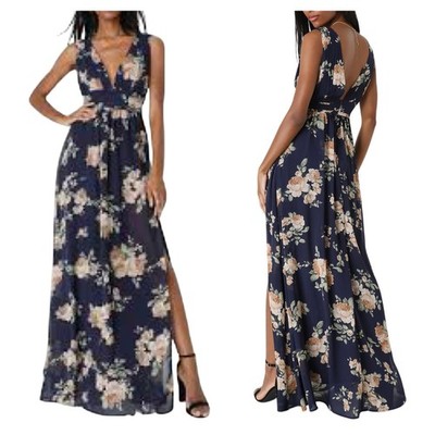 NEW LULUS Heavenly Hues Navy Blue Floral Maxi Dress Deep V-Neck & Back Sz S | eBay NEW LULUS Heavenly Hues Navy Blue Floral Maxi Dress Deep V-Neck & Back Sz S | eBay