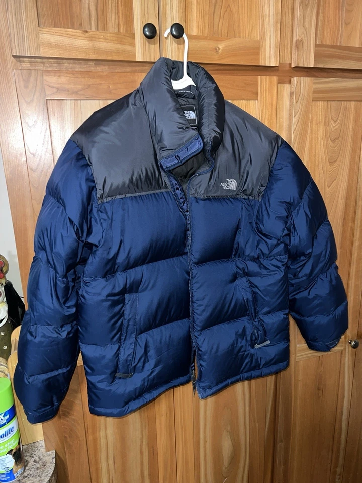The North Face 700 Men’s Size Large Down Puffer Full Zip Jacket, Blue And Grey - Image 3 of 4