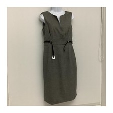 M&s Marks & Spencer Grey Textured Sleeveless Shift Dress Peplum Hem Belt UK 14
