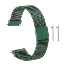 16mm Stainless Steel Mesh Watch Band with Magnetic Buckle, Dark Green