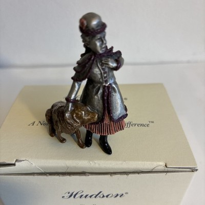 Hudson Pewter Villagers KAREN & GOLDIE #8407 2.25  Girl W/Dog Retriever/NIB/NOS