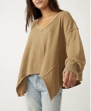 Top Térmico We The Free People Coraline Oliva Tapenade Gran Tamaño XS Tejido Waffle