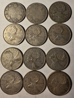 Silver Canadian Lot of 12 Quarters 1929 1955 .925 Silver Sterling