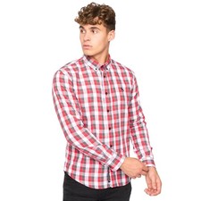 Bewley  Rich Gosfield Mens Desginer Check Button Up Slim Fit Shirt Red