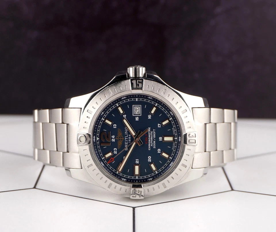 Breitling 44mm Colt Esfera Azul Automático Reloj Acero Hombre A17388 Papeles - Imagen 2 de 4