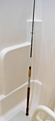 Vintage 6 1/2' Saltwater Fishing Pole 2 Piece at Handle Fiberglass and Wood  | eBay