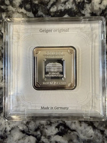 1 oz .999 Silver GEIGER EDELMETALLE Bar In Assay plastic holder.