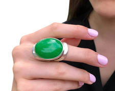 Größe 7 US Herren Ring 40 CT Natürlich Grün Onyx Riesiges Edelstein 925 Silber