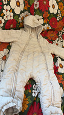 Cream Quilted Hooded Baby Snowsuit/Pramsuit Zip Front 12-18 Months Winter