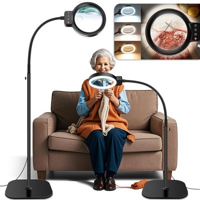 30X 10X Large Floor Magnifying Glass with Light and Stand,72 LED Flexible Goo...