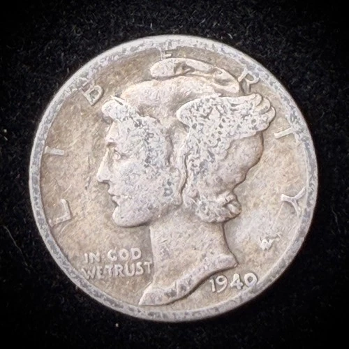 90% Silver - 1940 Mercury Dime Circulated Junk Silver US Coin - A1-25