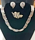 Vintage Trifari Jewelry Set Choker Necklace Earrings Brooch Silver Tone