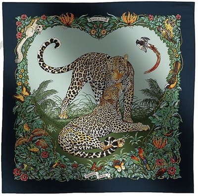 Hermes Scarf Stole Jungle Love Navy Robert Dallet Animal Silk Auth