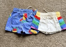 Vtg 80s Toddlers Swim Surf Shorts Abstract Made In USA Retro Sailboats Sz 18-24m
