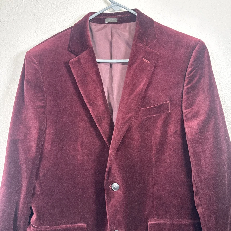 J. Ferrar Evening Ed. Chaqueta Blazer Merlot Terciopelo Para Hombre Calce Ajustado 42R Borgoña Foto 2 de 4