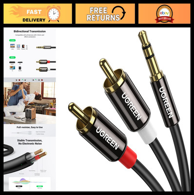 3.5mm to RCA Cable 10FT - Aux Audio Adapter, HiFi Sound, Y Splitter, Metal Shell