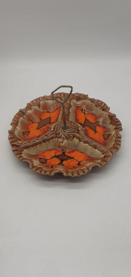 Vintage TTF JAPAN Brown Ceramic Serving Tray with Handle - #9012 - Image 3 of 4