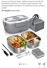 Electric Heated Adult Lunch Box - 80W Fast Heating Dual 1.5L SS Containers