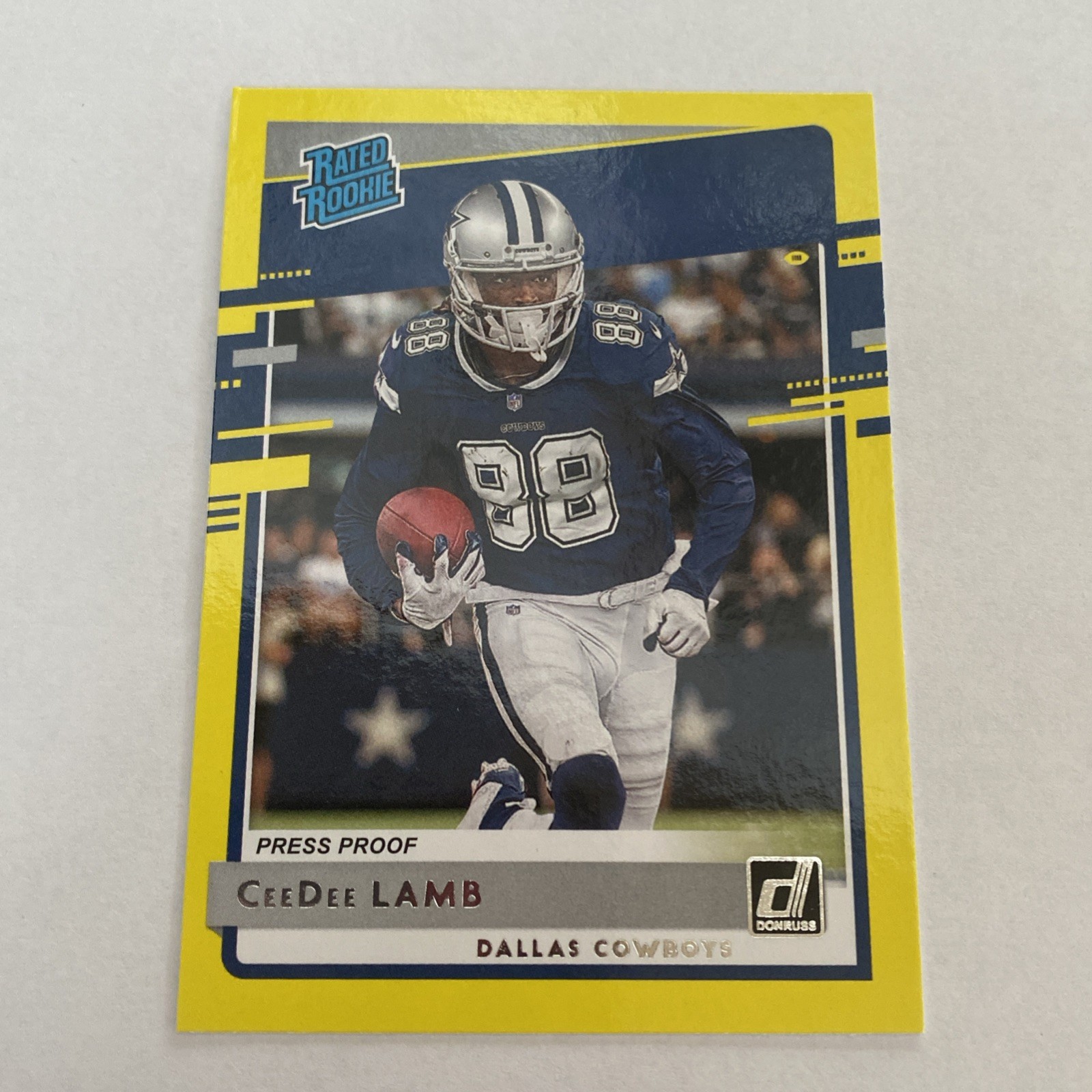 CEEDEE LAMB 2020 DONRUSS RATED ROOKIE YELLOW PRESS PROOF #306 RC Q5814
