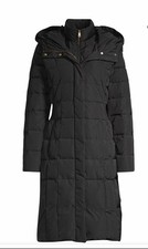 Cole Haan Signature Down Fill nero cappotto imbottito con cappuccio zip intera donna XS