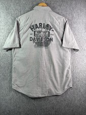 Harley Davidson Gray Motorcycle Biker Mechanic Button Down Shirt Men  s Medium