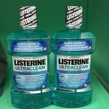 2x Listerine Ultraclean Oral Care Antiseptic Mouthwash Oral Rinse Cool Mint 1 L