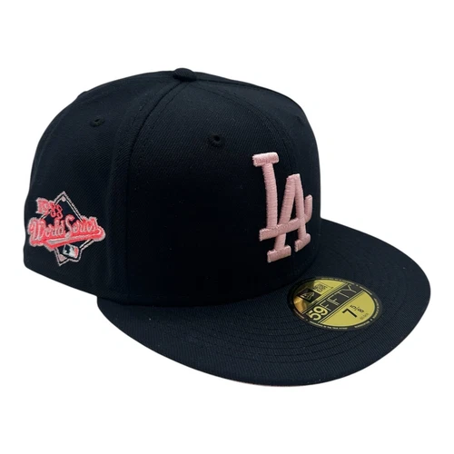 New Era 59Fifty Los Angeles Dodgers Hat 7 5/8 Navy Pink 1988 World Series Patch