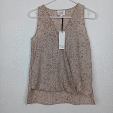 Olive and Oak Top Womens Size XS Tan Leopard Sleeveless Faux Wrap Lightweight