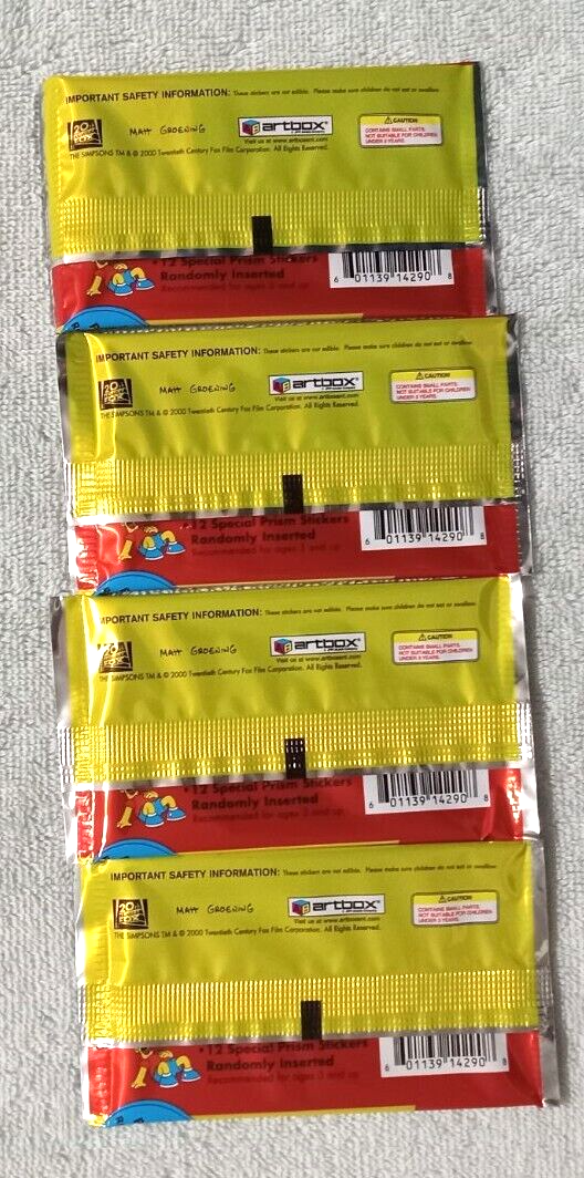 4) X 2000 Artbox The Simpsons Collectible Stickers Sealed Packs