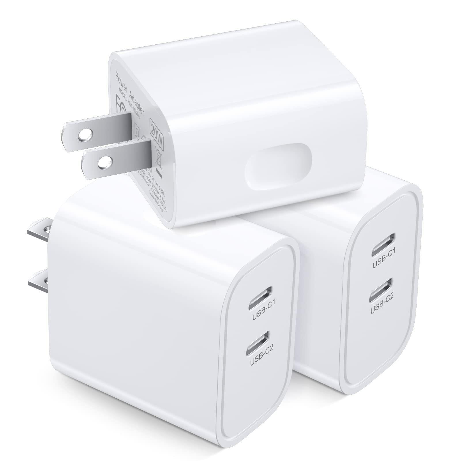 Costyle 3-Pack 20W Dual Port USB-C Fast Charger Block