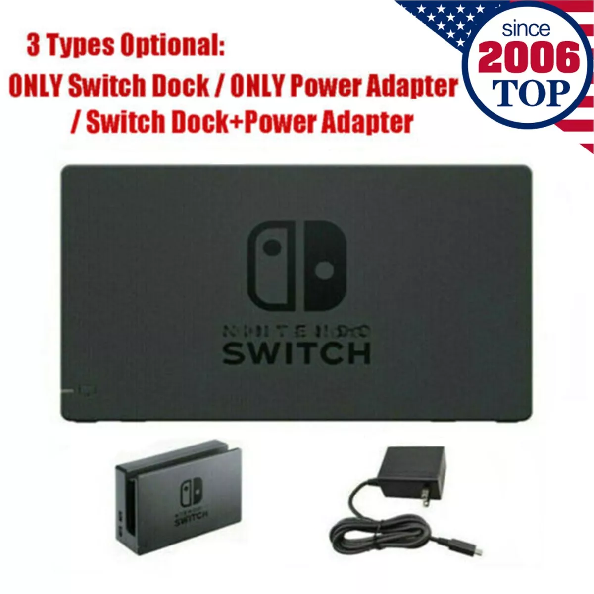 Nintendo Switch Charging Dock Station AC Power Adapter Cable Cord Black Set  TV