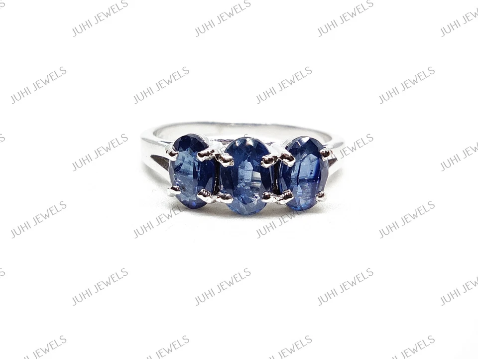 Anello Di Fidanzamento In Argento 925 Con Zaffiro Naturale Oval 4x6mm - Immagine 2 di 4