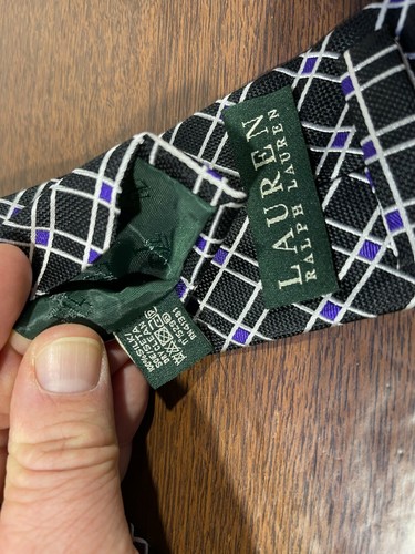 Ralph Lauren Black White & Purple Diamond Pattern Neck Tie - Picture 5 of 6