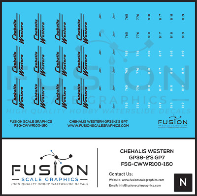 N Scale Chehalis Western EMD GP38-2 and GP7 Locomotives Decal Set